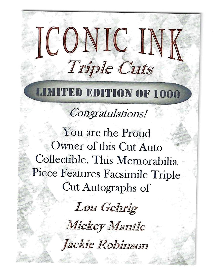 Mickey Mantle Lou Gehrig Jackie Robinson Iconic Ink Facsimile Autograph Limited To 1000 made