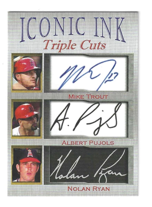Mike Trout Albert Pujols Nolan Ryan Iconic Ink Facsimile Autographs Angels Limited to 1000 made