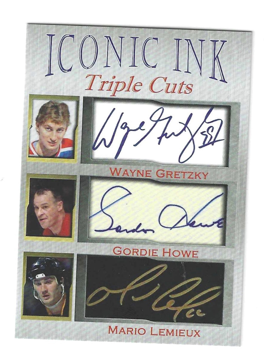 Wayne Gretzky Gordie Howe Mario Lemieux Iconic Ink Facsimile Autographs Limited To 1000 made