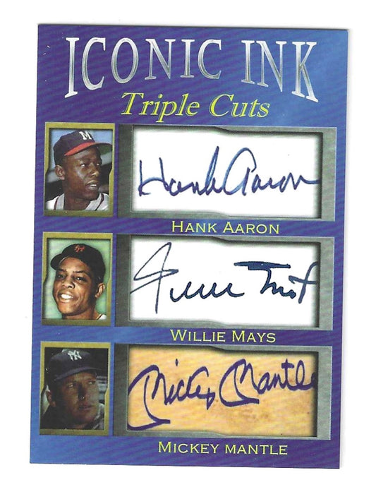 Hank Aaron Willie Mays Mickey Mantle Iconic Ink facsimile Autographs Limited only to 1000 made