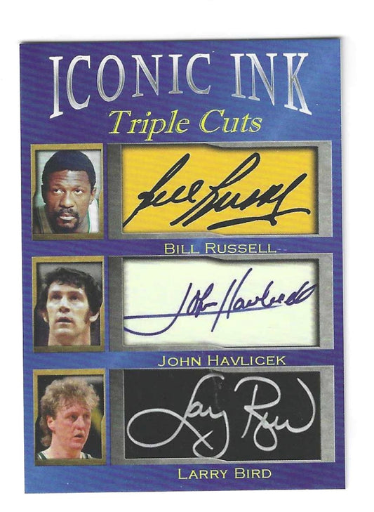 Bill Russell John Havlicek Larry Bird Iconic Ink Facsimile Autographs Boston Celtics Limited to 1,000 Cards Made