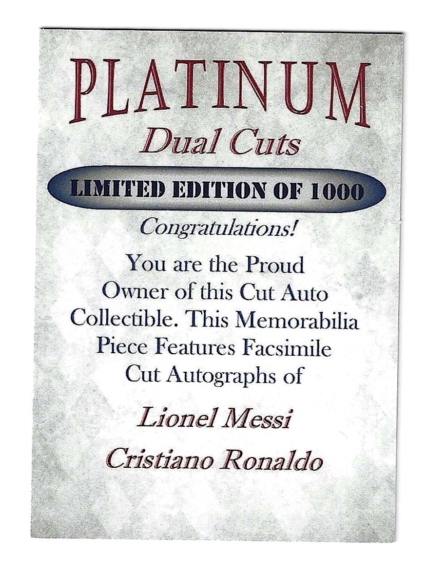 Cristiano Ronaldo & Lionel Messi Platinum Dual Cuts Facsimile Autographs Soccer Card Limited to 1,000 Made